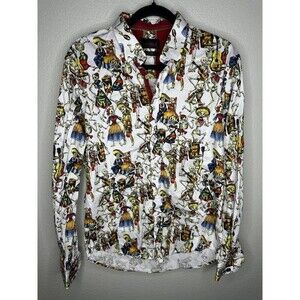 Eight X Premium Shirt Mens Slim Fit L Skeleton Print Day of the Dead Button Down